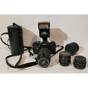 Vintage Konica FP-1 Program Motor Camera Lens Bundle + Case